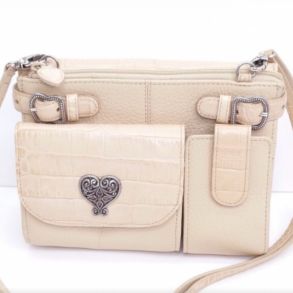 BRIGHTON 🎉HP🎉Vintage "Enchanted Heart" Croc-Embossed Leather Crossbody/Organizer
